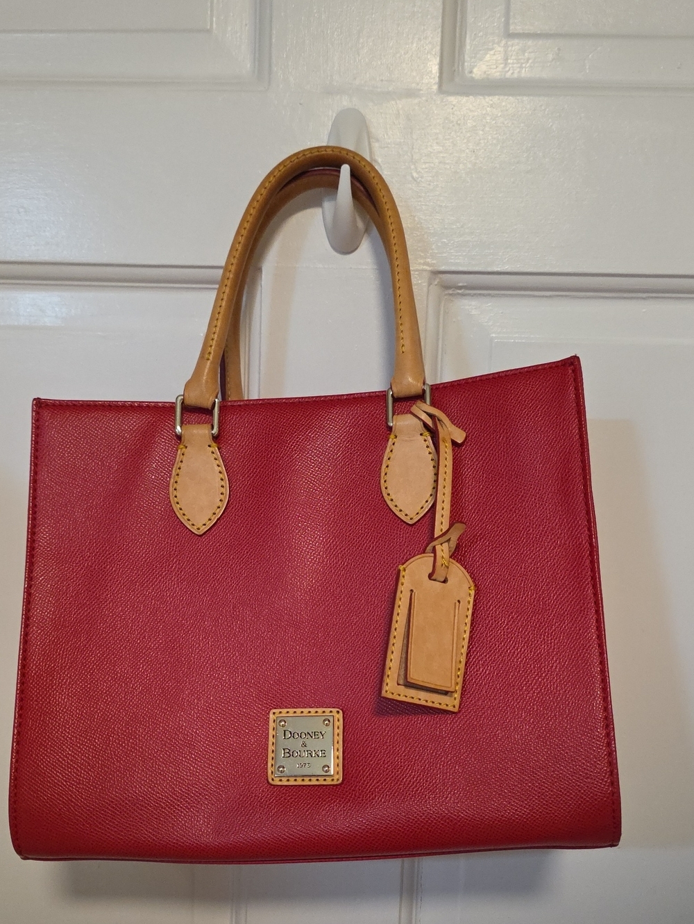 Dooney & Bourke Red Leather Satchel with Tan Handles.  Including Wallet.
